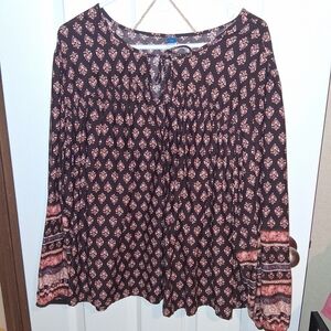 Old Navy Black and Brown Patterned Blouse BOHO style, XXL